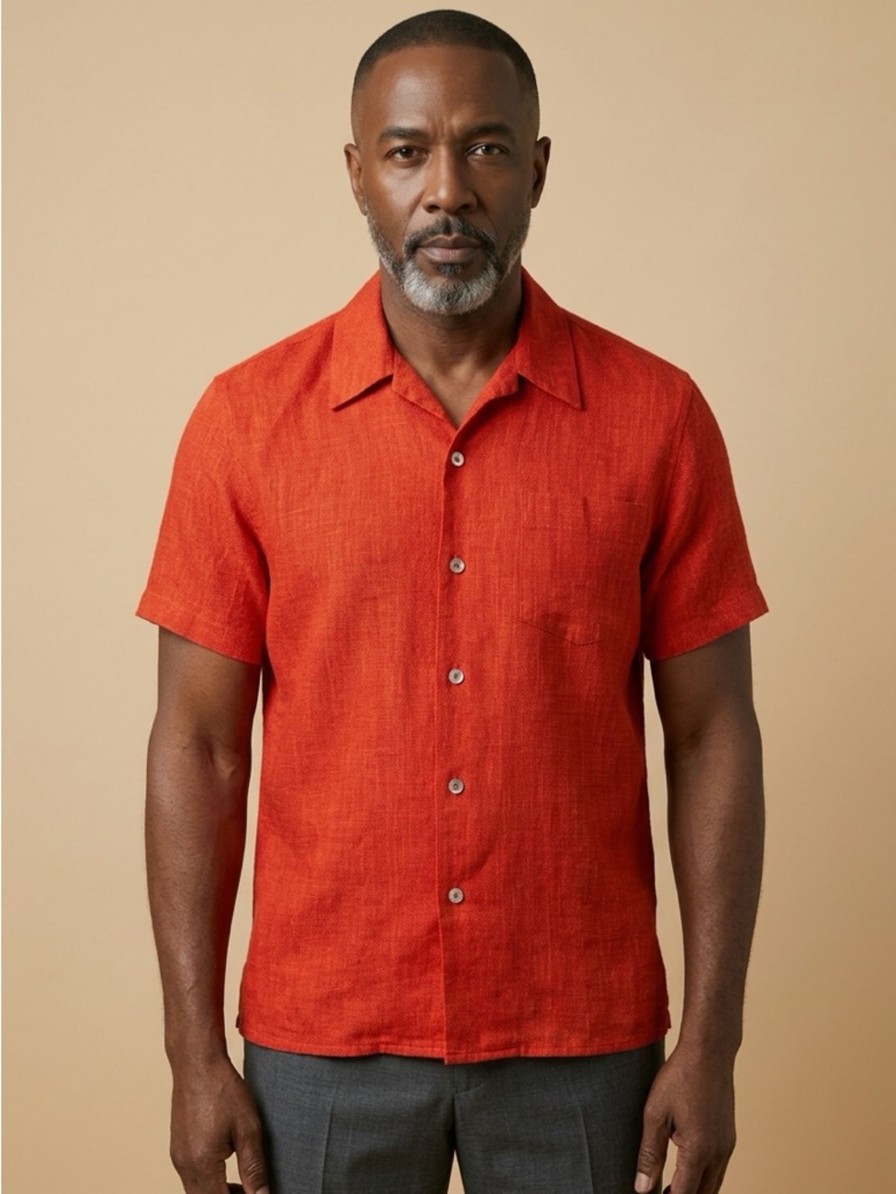 Zanella Italian Men's Short Sleeve Dress Casual Button-Up Shirt Burnt Orange 40